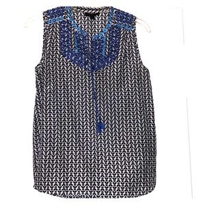 JCrew Embroidered Tassel Top in arrow print